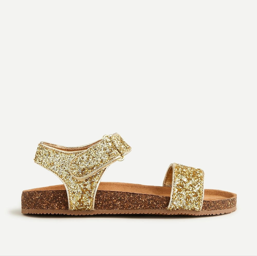 New! J. Crew Sz K3 Girls' Gold Glitter Sandals Slip-on Shoes Crewcuts NWT